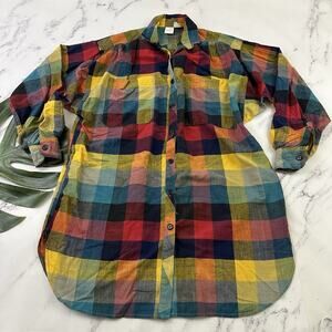Jantzen Womens Vintage 90s Shirt Dress Size 10 Blue Yellow Plaid Cover Up Shift